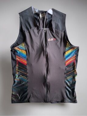 Louis Garneau Men’s XL Cycling Vest Black with Rainbow Prism Side Panels